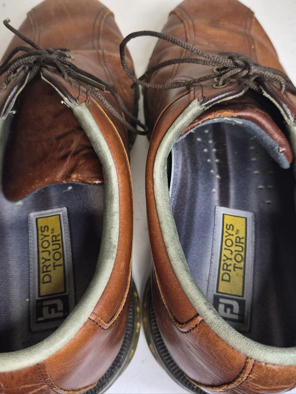 Footjoy DRYJOYS Tour Spiked Golf Shoes Brown Leather Men’s Size 10W-Pre Owned